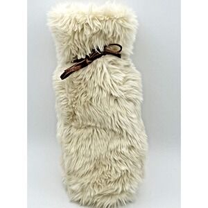 RESTORATION HARDWARE Cream Faux Fur Wine Bag Silky Lining Leather Tie EUC